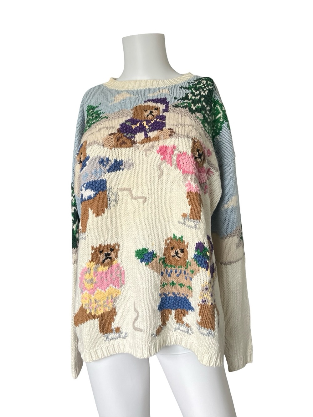 Vintage Samantha Taylor Sweater Graphic Ice Skating Bears Womens Size Large
